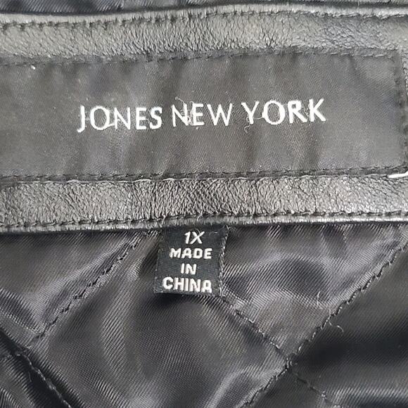 Jones New York women's genuine leather hooded jacket Sz 1X Matrix Dark feminine - Picture 9 of 11